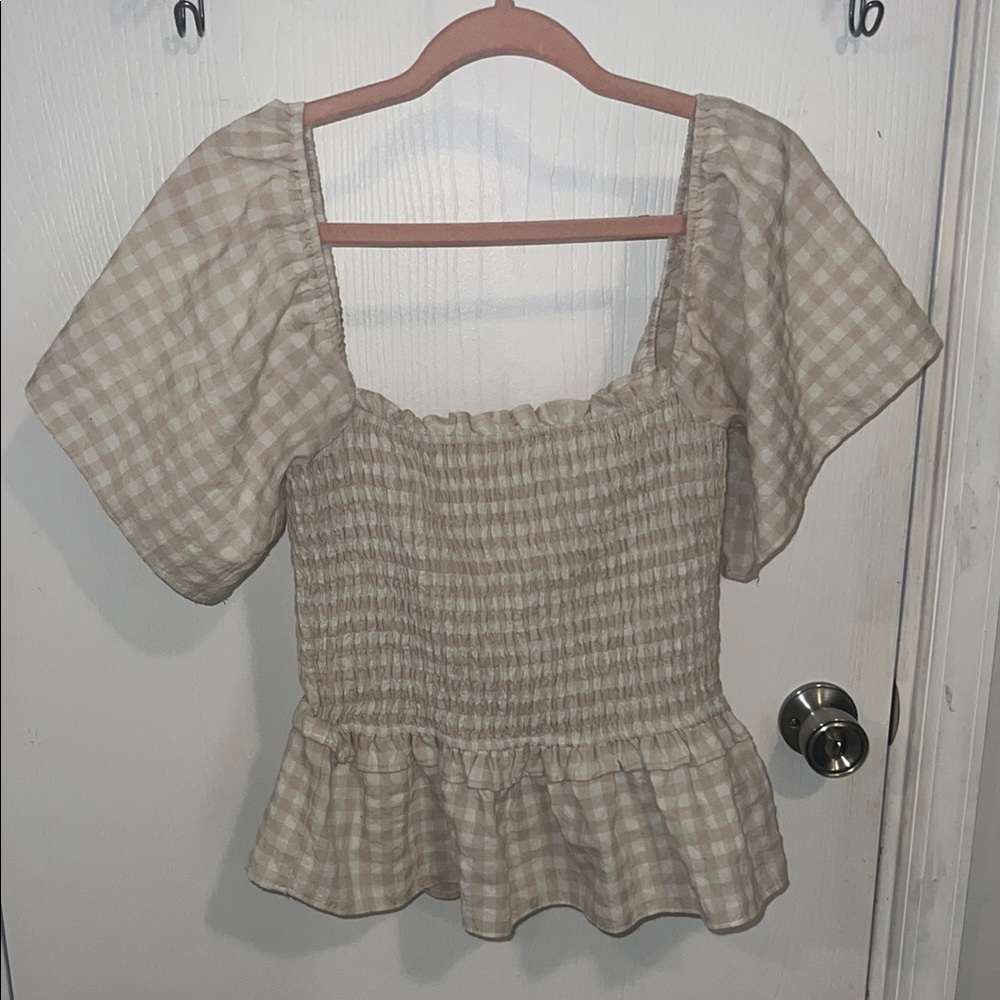 Plaid Smocked Peplum Top